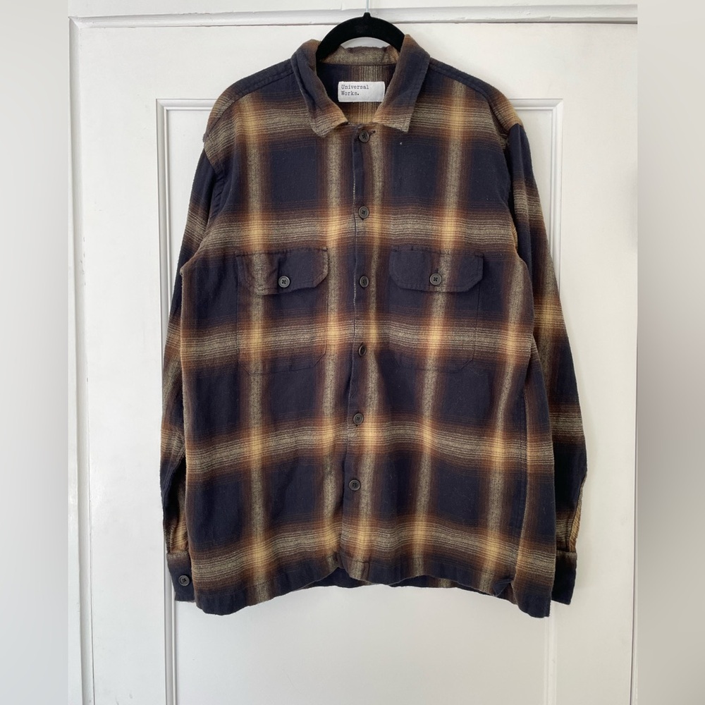 Universal Works Work Flannel Light Shirt Large Blue Men